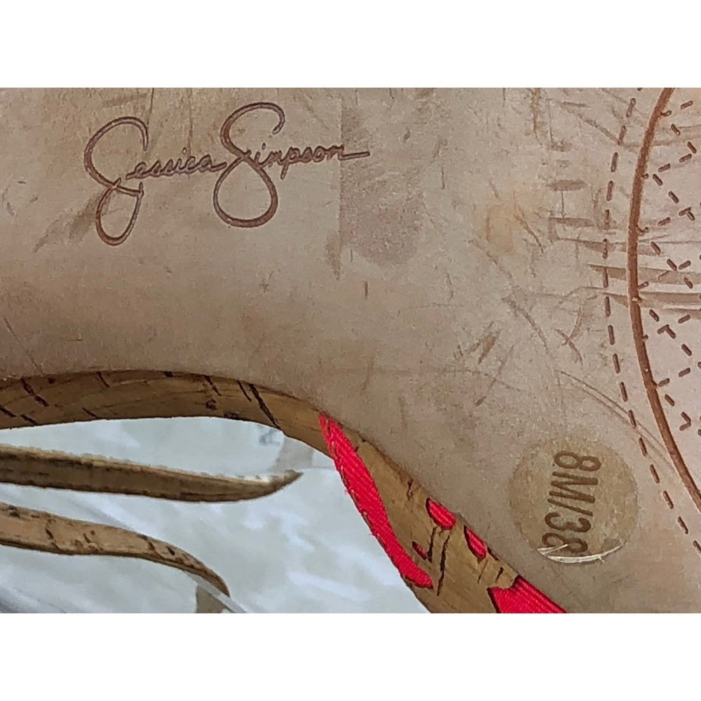 Jessica Simpson Floral Cork Ankle Strap Stilettos Heel Women 8 Pink Pointed Toe - Picture 11 of 12
